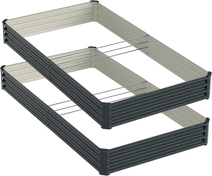 2PCS 8x4x1FT Galvanized Raised Garden Bed, Galvanized Planter Raised Garden Boxes Outdoor, Large Metal Raised Garden Beds for Vegetables-Grey