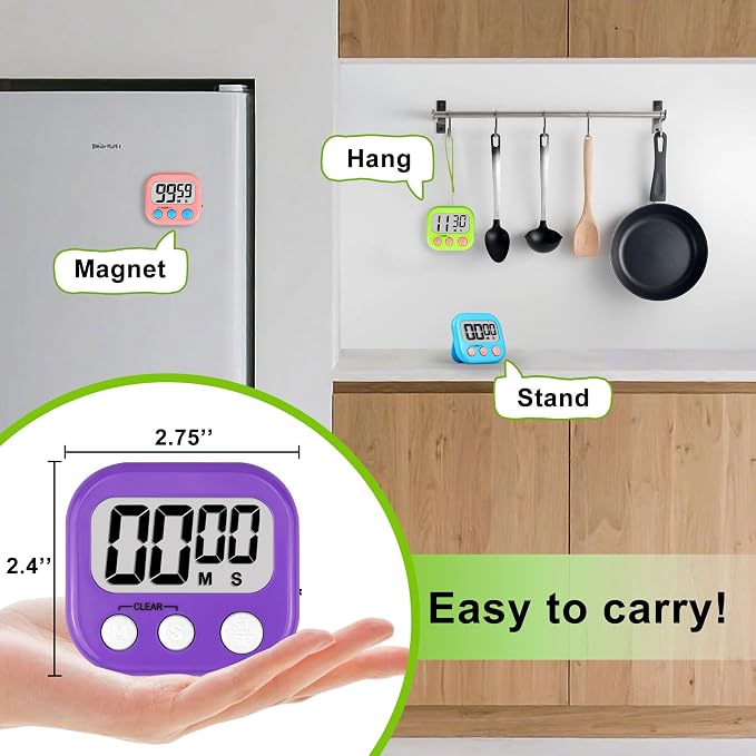 Digital Timer for Kids Teacher Supplies Classroom Timer for Study Learning Management Kitchen Work Exercise-4Pack Pink Blue Green Purple