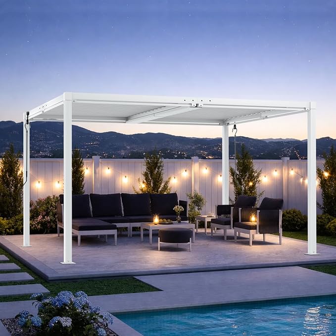 Louvered Pergola 10'x13' Outdoor Pergola with Roof, Heavy Duty Aluminum Frame, Hardtop Gazebo with Adjustable Louvers for Patio, Deck and Backyard, White