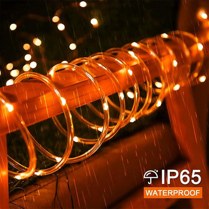 JMEXSUSS 66 ft 200 LED Orange Halloween Solar Rope Lights with 8 Modes | Rope Lights Outdoor Waterproof, Orange Christmas String Lights for Halloween Thanksgiving Fall Party Tree Fence Christmas