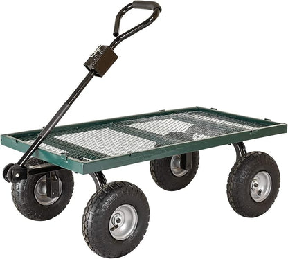 Garden Star 70107 Garden Cart/Utility Cart, Hinged/Removeable Sidewalls, Four 10-inch Wheels, Loop Handle with Convertible Hitch Attachment, Steel Powder-Coated Mesh Frame, 700-pound Capacity, Green