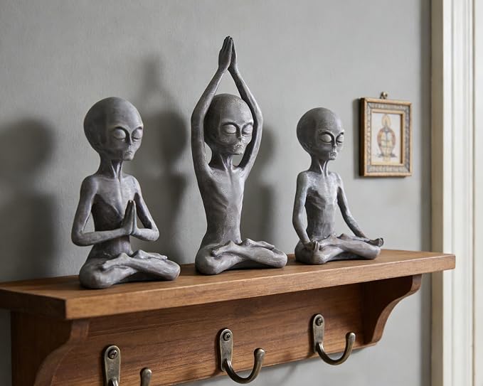 Yoga Alien Statues Decor(Set of 3) 3 Poses Sci-Fi Zen Decor for Yoga Room, Meditation Space, Living Room, Office, Gift for Yoga Enthusiasts & Sci-Fi Fans