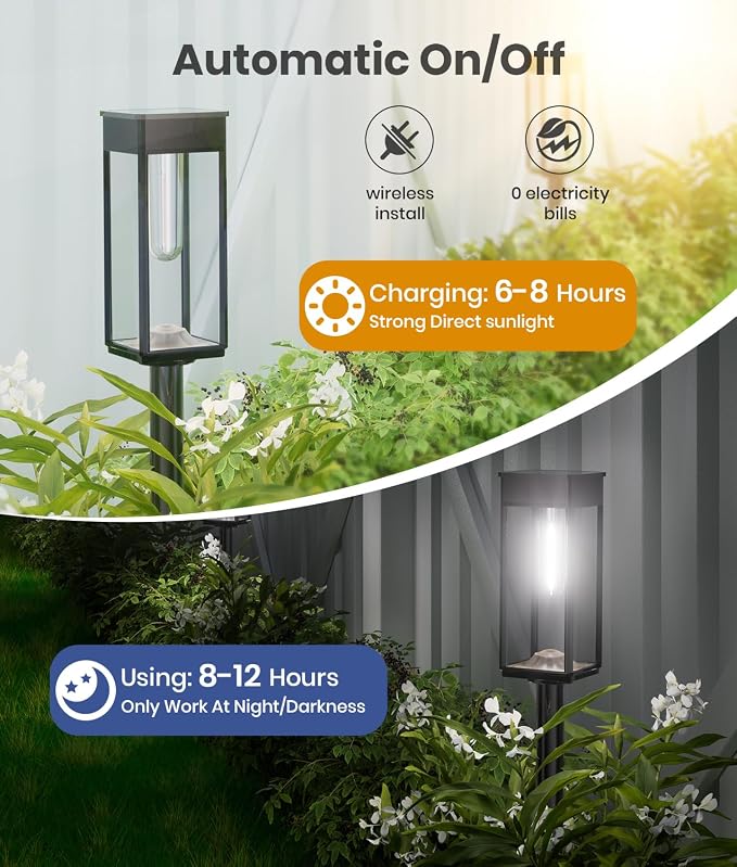 ALFIOT Solar Pathway Lights Outdoor, 4 Pack Bright Solar Lights Outdoor, IP65 Waterproof Garden Decor Solar Powered Landscape Lighting for Yard Patio Walkway Driveway Pathway (Cool White)