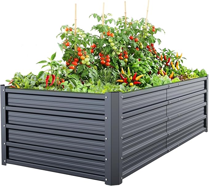 Ohuhu 6x3x1.5 FT Metal Raised Garden Bed Outdoor, Reinforced Galvanized Steel Rustproof Planter Box, 100% Non-Toxic, 202 Gal Large Capacity Heavy Duty Raised Beds for Growing Vegetables Flowers Herbs