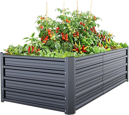 Ohuhu 6x3x1.5 FT Metal Raised Garden Bed Outdoor, Reinforced Galvanized Steel Rustproof Planter Box, 100% Non-Toxic, 202 Gal Large Capacity Heavy Duty Raised Beds for Growing Vegetables Flowers Herbs