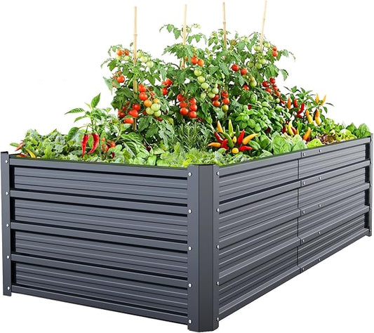 Ohuhu 6x3x1.5 FT Metal Raised Garden Bed Outdoor, Reinforced Galvanized Steel Rustproof Planter Box, 100% Non-Toxic, 202 Gal Large Capacity Heavy Duty Raised Beds for Growing Vegetables Flowers Herbs