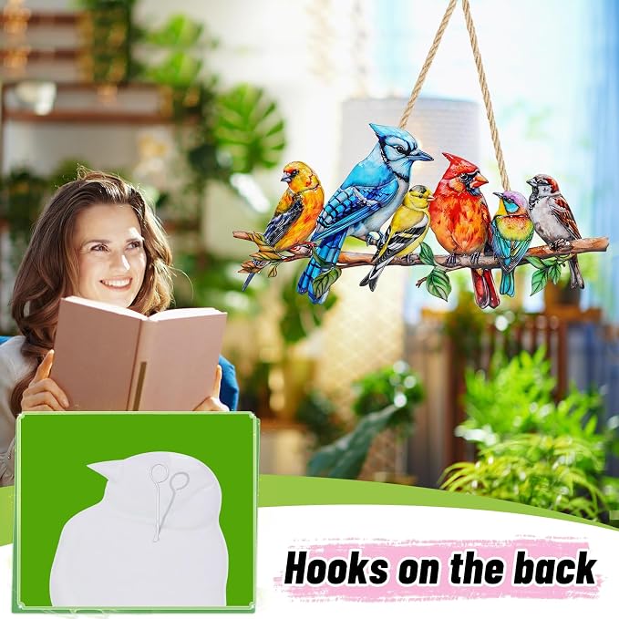 YOADEHOA Metal Wall Art Decor Birds on Branch, 3D Colorful Bird Outdoor Hanging Wall Art Patio Fence Decorations, Hummingbird Wall Sculptures for Indoor Outdoor Garden (Birds C)