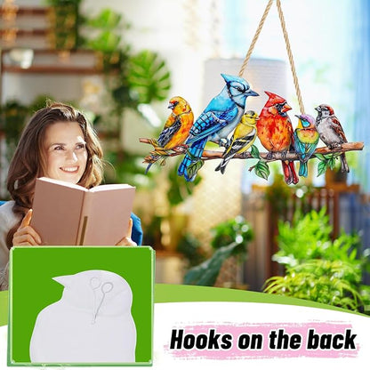 YOADEHOA Metal Wall Art Decor Birds on Branch, 3D Colorful Bird Outdoor Hanging Wall Art Patio Fence Decorations, Hummingbird Wall Sculptures for Indoor Outdoor Garden (Birds C)