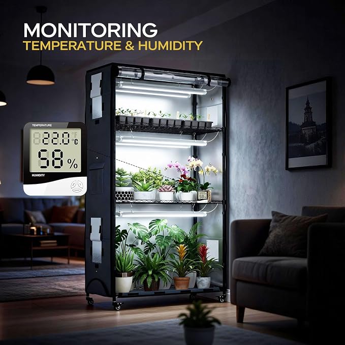 Indoor Greenhouse with Grow Lights & Cover, Plant Stand with Wheels | 36"x14"x63" Plant Shelf, heavy-duty 600D Oxford Cover, 6 full-spectrum Grow Light, Timer, Hygrometer for Seedlings & Flowers