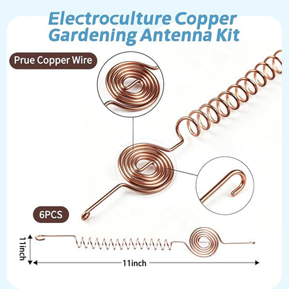 6 Pack Electroculture Copper Gardening Antenna Kit,11" Long 10-Gauge Pure Copper Wire Coil Tensor Rings Plant Stakes Rods Electronic Planting for Garden Vegetable Fruits Houseplants Growth Support