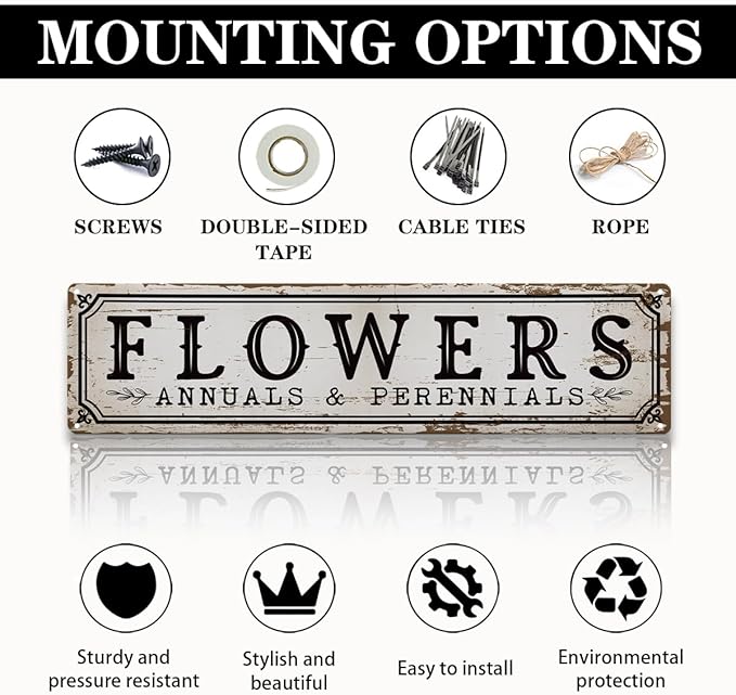Garden Metal Tin Sign, Vintage Farmhouse Decor, Flowers Annuals and Perennials Sign, Gardening Wall Art for Yard Fence Door Porch, Indoor Outdoor Garden Decoration, 15.7 x 3.9 Inches