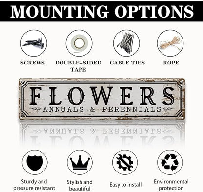 Garden Metal Tin Sign, Vintage Farmhouse Decor, Flowers Annuals and Perennials Sign, Gardening Wall Art for Yard Fence Door Porch, Indoor Outdoor Garden Decoration, 15.7 x 3.9 Inches