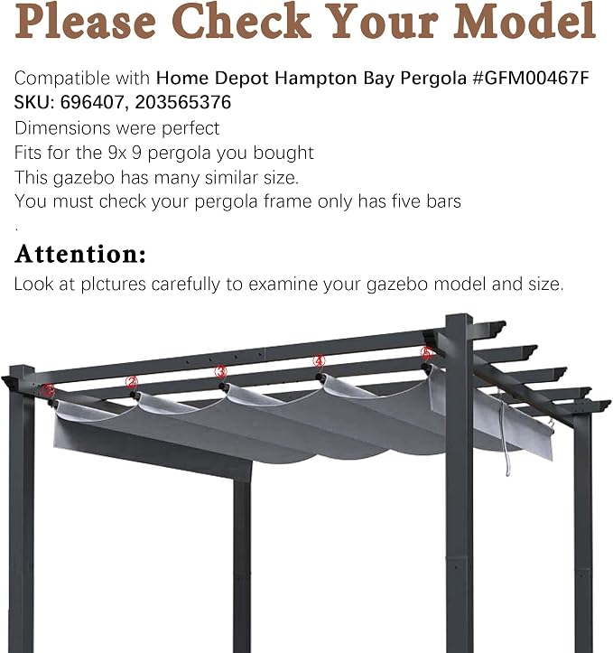 SCOCANOPY Gray Ripstop Replacement Cover Compatible with Home Depot Hampton Bay Pergola # GFM00467F,GFM00469A