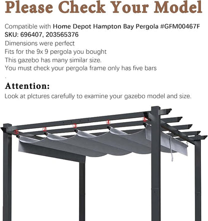SCOCANOPY Gray Ripstop Replacement Cover Compatible with Home Depot Hampton Bay Pergola # GFM00467F,GFM00469A