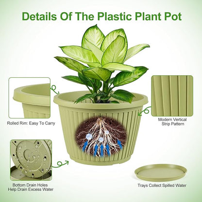 16-inch-Large-Planters-for-Outdoor-Plant，Plastic Indoor Flower Pots with Drainage Holes & Saucer，4 Packs Decorative Garden Pots for Plantfor Home Porch Decor