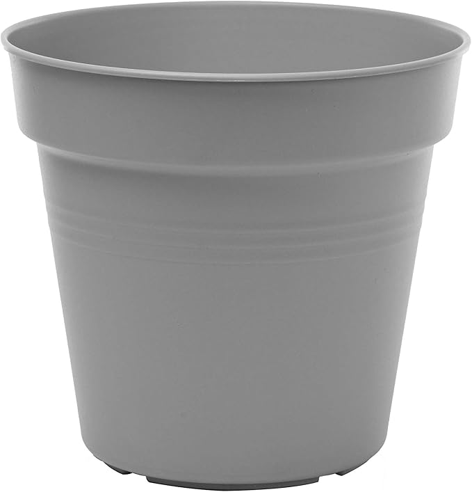 Mintra Garden Pots, 4 Pack Bulk Plastic Plant Pots with Drainage Tray, Round Indoor & Outdoor Decorative Planters with Drain Holes for Flowers, Herbs & Plants, 17cm Diameter – Grey, 6.6 in