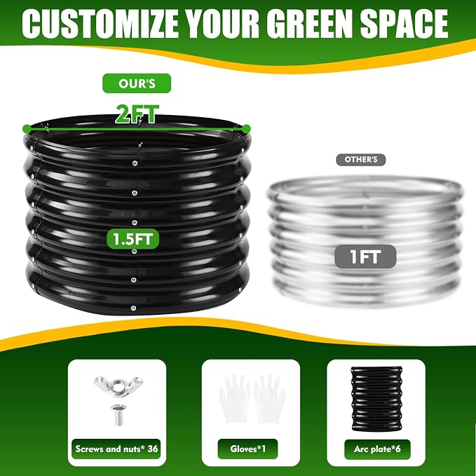 TBMLC 17" Tall Elevated Round Metal Rised Garden Bed- 2'x2' in Size and 0.8MM Thick Durable Planter Box for Vegetables Flowers Succulent at Patio/Garden Outdoor (Black, 2FT Diameter)