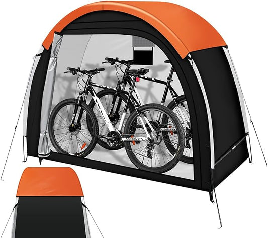 Bike Storage Tent with Rain Cover & Mesh Window, PU5000 Waterproof Bike Shed for 2 Bikes, Portable Outdoor Storage Shelter for Bicycle, Motorcycle, Lawn Mower, Garden Tools (6.6x2.6x5.6FT)