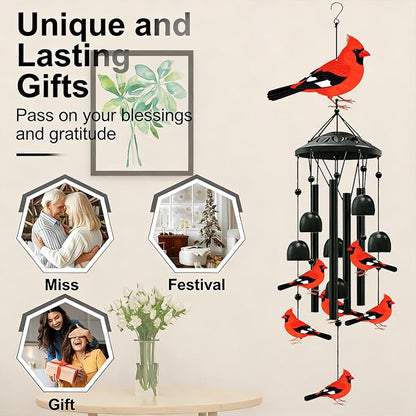 Memorial Wind Chimes Cardinal Gifts for Women Small Wind Chimes for Outside Metal Yard Art Garden Decor Sympathy Gifts for Loss of Loved One-1PCS