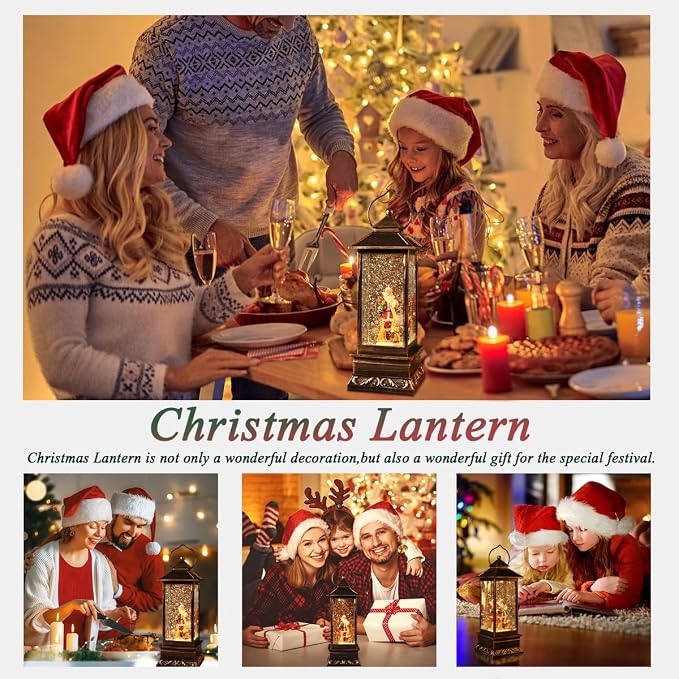 Rotating Santa Musical Snow Globe Lantern, Xmas Decor, 8 Xmas Songs &Timer | sparkling water under lights, 8 festive songs & auto timer. Perfect indoor Christmas decor for home/party celebrations