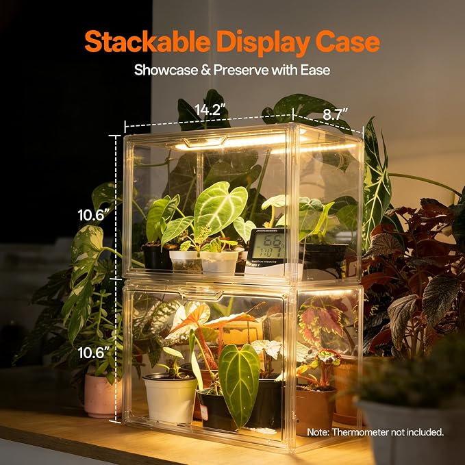 Bstrip Tabletop Greenhouse, GM4 Small Greenhouse for Indoors, Stackable Clear Plastic Greenhouse with Magnets, Indoor Seed Starter Greenhouse with Lights, Auto Timer, User-Friendly, 14.2x8.7x10.6IN