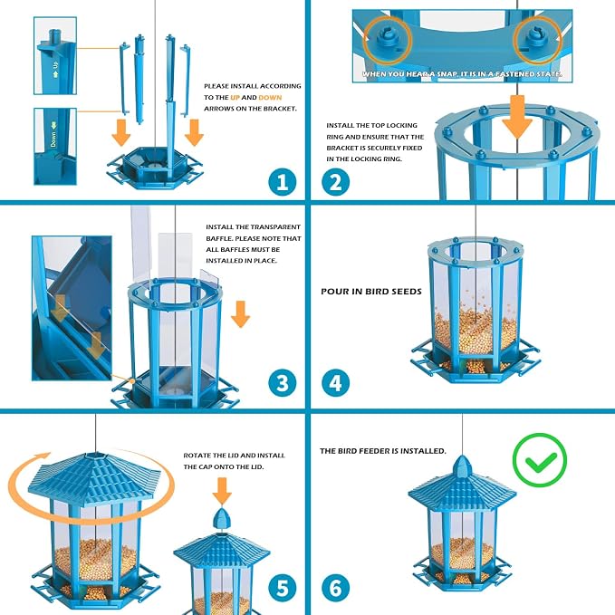 Birdream Bird Feeders for Outdoor Hanging, Fun Installation Pagoda Design Wild Birdfeeder, Attracting Wild Birds Sparrows Finch Cardinal Goldfinch Chickadee - Blue