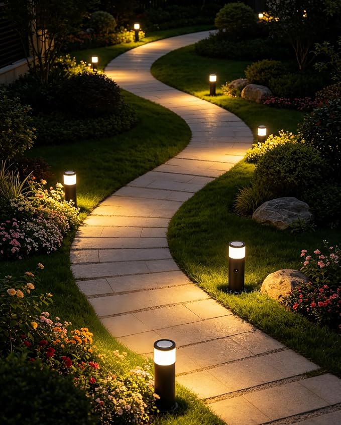 5CCT Low Voltage Bollard Pathway Lights, 4.5W 320LM 12-24V AC/DC | Aluminum Waterproof Outdoor Landscape Path Light, Glass Head 4FT Corded with IP65 Wire Nuts, 4Pack 1800/2200/2700/4000/5000K