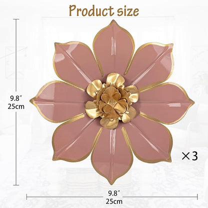 Metal Flowers Wall Decor Set of 3, Pink Metal Flower Wall Art Decor for Inoor & Outdoor Use, 3D Vintage & Modern Pink Walls Arts for Bathroom, Living Room, Bedroom, Garden, Patio, Porch, Office, 10"