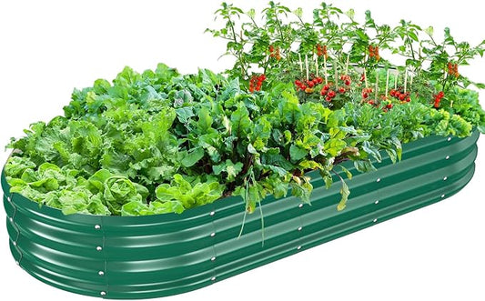 TBMLC Oval Galvanized Planter Box, Metal Raised Garden Bed - 0.8MM Thick- Ideal for Outdoor Gardening and Planting of Vegetables Flowers Fruits Succulent Plants and Others (Green, 6X3X1 FT)
