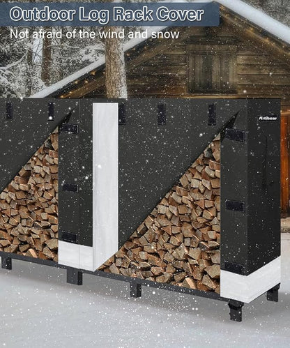 8ft Firewood Rack Cover for Wood Holder, Waterproof Wood Pile Cover for Outside, Indoor Outdoor Log Rack Cover for Firewood with Buckle, Black (Frame not Include)