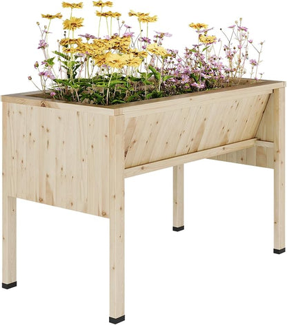 3.8x2x2.5 Ft Elevated Wooden Raised Garden Bed with Legs & Hooks - Outdoor Standing Planter Box for Vegetables, Herbs, Flowers - Natural Cedar Raised Garden Beds for Backyard, Patio, Balcony