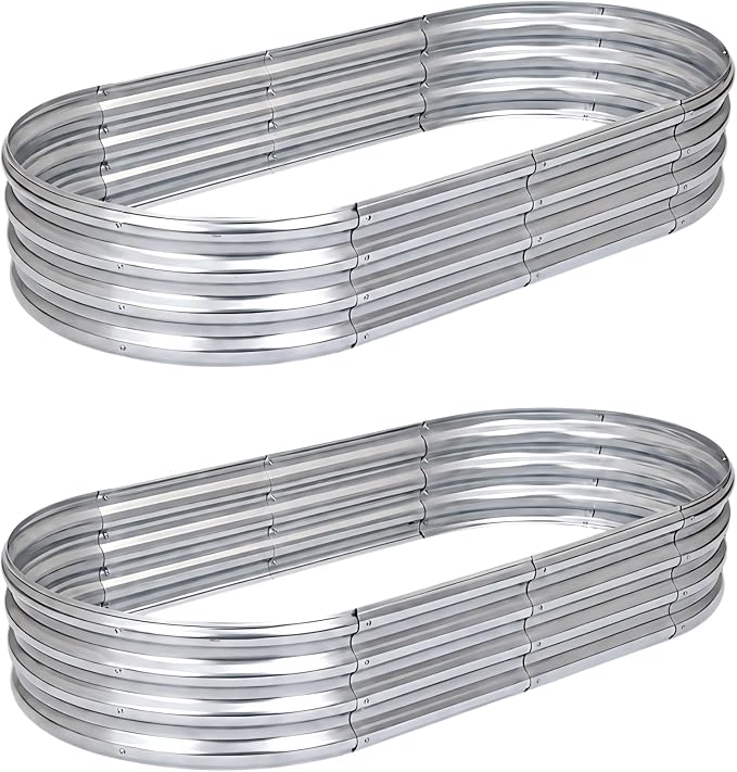 Galvanized Raised Garden Bed for Outdoor, 4X2X1FT Durable Metal Vegetable Plant Container Kit - Oval Planter Box for Gardening Flower Trough Kit for Vegetables Flowers Herb,Silver, 2 Pack