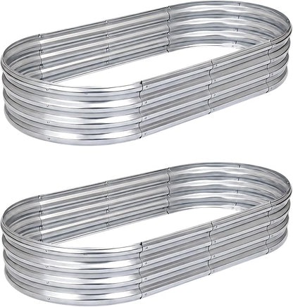 Galvanized Raised Garden Bed for Outdoor, 4X2X1FT Durable Metal Vegetable Plant Container Kit - Oval Planter Box for Gardening Flower Trough Kit for Vegetables Flowers Herb,Silver, 2 Pack