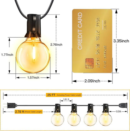 Ollny 25FT Outdoor String Lights, Waterproof Connectable Shatterproof Outside Light with 13 Edison + 1 Spare LED Bulbs Plug in, Patio Lights for Indoor Balcony Porch Camping Deck