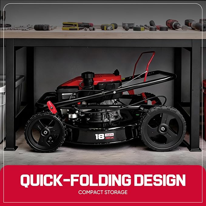 PowerSmart 18-inch 144cc Gas Lawn Mower, Push Mower with Side-Discharge | 144cc 4-stroke OHV engine, 5-Position Height Adjustment