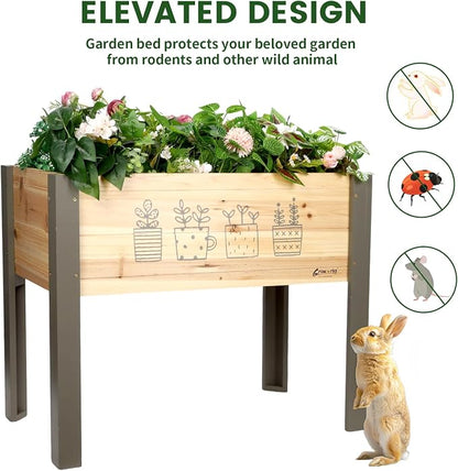 Raised Garden Bed for Kids - 30”L*16”W*24”H Elevated Wooden Planter Box Stand, Backyard, Patio, Balcony w/Bed Liner, 170lb Capacity (Green)