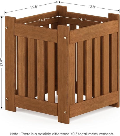 Furinno TIOMAN Planter Box, Hardwood Flower Box, Cube Garden Box, in Teak Oil, Outdoor Indoor, Garden, Patio, Balcony, Light Wood