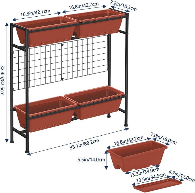 ETELI Raised Garden Beds Outdoor Elevated Planter Boxes with Trellis Patio Herb Garden Planter Outdoor Raised Planter Boxes with Legs for Vegetable Patio Balcony Porch, Brick Red