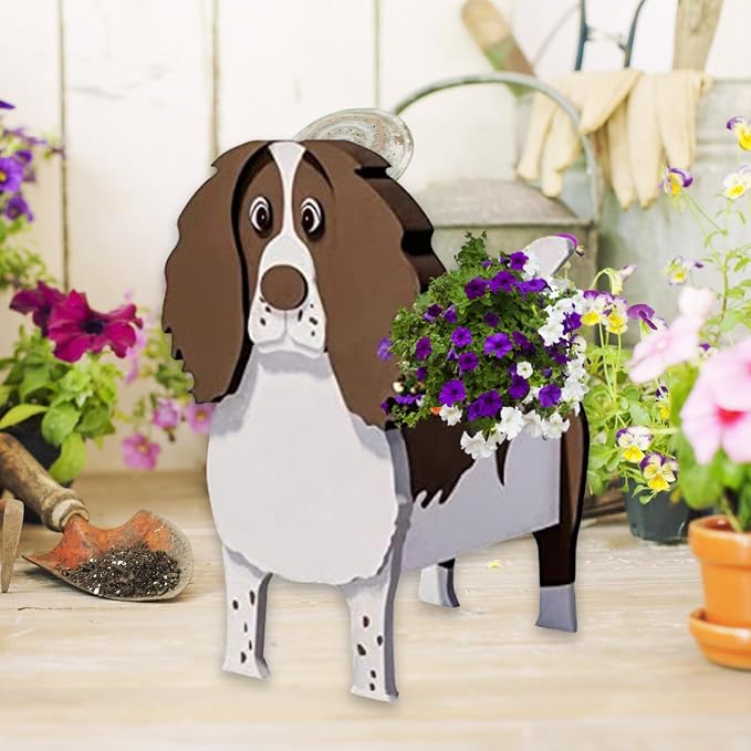 Springer Spaniel Dog Planter Pots, 9.45 x 6.89 x 13.35 Inches | Dog Flower Pot, Cute Animal Shaped Plant Pot, Gifts for Women & Pet Lovers, Indoor Outdoor Garden Home Office Decor