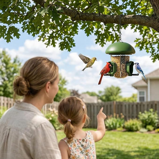 LONA Bird Feeders for Outdoors Hanging – 3 Separate Compartments, 3 Feeding Ports, Weatherproof Dome & 3 Ways to Hang, Large Capacity for Cardinals/Finches (Green