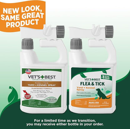 Vet's Best Flea and Tick Yard and Dog Kennel Spray, Mosquito Repellent with Certified Natural Oils, Plant Safe with Ready-to-Use Hose Attachment, Flea and Tick Prevention for Dogs, 32 oz