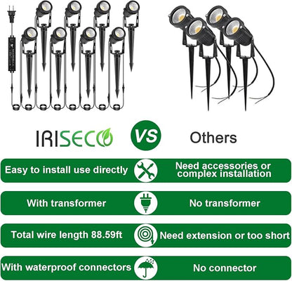 Low Voltage Landscape Lighting, 8 Pack Outdoor Spot Lights with Transformers, 12V Warm White Landscape Spotlights IP65 Waterproof Plug in Outdoor Uplights for Yard House Pathway Tree Pools