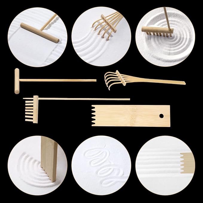Mini Zen Garden for Desk Buddha | 11 x 7.5 in Desktop Sand Tray with Buddha, Japanese Meditation Gift Set for Home, Office, Therapy Room & Desk Decor