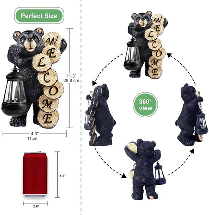 Qeeman Solar Bear for Garden Decor: Weatherproof Resin Statues | Warm Glow Lantern Outdoor Decoractions for Yard Pathway Patio Porch Balcony Front, Gifts for Mom Grandma Lovers