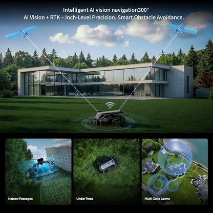 TRON with Blades (18 pcs),Robot Lawn Mower, Wire-Free Robotic Lawnmower up to 1 Acre,300° Vision + NetRTK,AI Obstacle Avoidance,App Control, 65% Slopes, 15Ah, IPX6,Cutting1.2”–3.5“