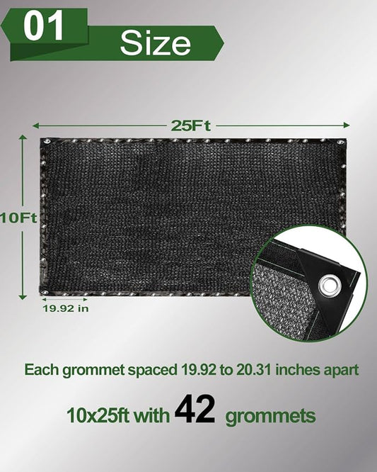 vensovo 50% Sunblock Shade Cloth Net Black Resistant - 10x25 Ft Garden Shade Mesh for Plant Cover, Greenhouse, Chicken Coop, Kennels, Tomatoes Plants