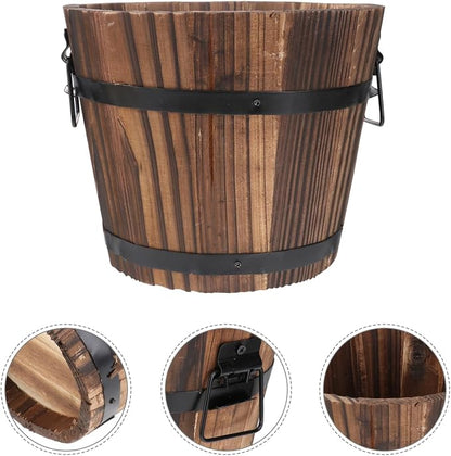 DOITOOL Rustic Wooden Barrel Planter: Wood Whiskey Barrel Bucket Flower Pots Indoor Outdoor Plants Boxes Container for Home Garden Patio Backyard - 7.08 x 5.9 x 5.1 inches (Large)