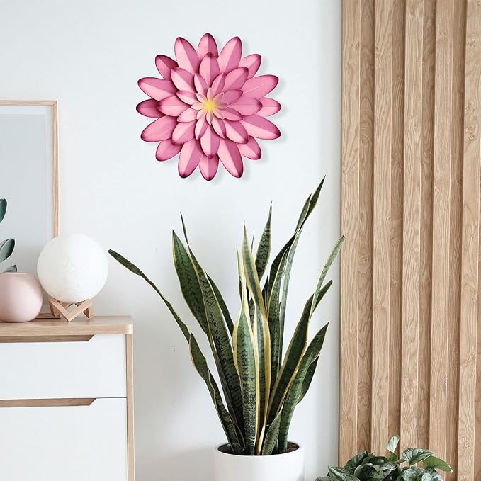 AHYS Metal Flowers Wall Decor Indoor Outdoor Metal Wall Art for Farmhouse Home Living Room Bedroom Bathroom Garden Decor – 12 Inch - Pink