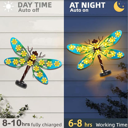 2 Pack Metal Dragonfly Outdoor Wall Decor with 30 Led Solar Lights- 13.9" Outdoor Fence Wall Art Decor, Gift for Mom Grandma Women Birthday Gardening,Hanging Decoration for Garden Patio Porch Yard