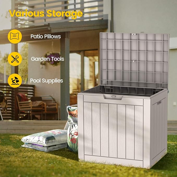 Zapdos 31 Gallon Outdoor Storage Box Deck Box for Indoor and Outdoor Use, Waterproof Resin Storage Bin for Package Delivery Patio Cushions Gardening Tools, Lockable, UV Resistant, Grey
